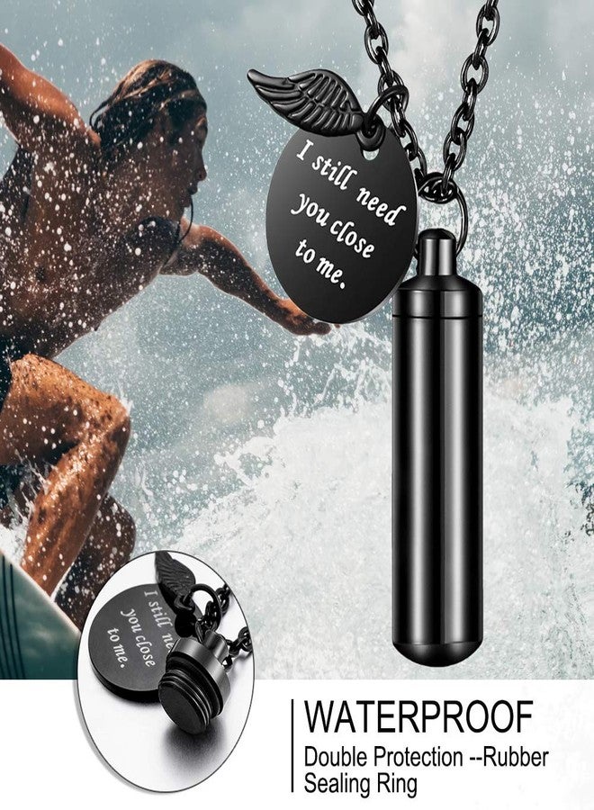 abooxiu Cylinder Urn Necklace for Ashes Cremation Jewelry/Keychain for human Pet Stainless Steel Memorial Keepsake Pendant with Angel Wing Charm Ashes Jewelry-Black M - Image 4